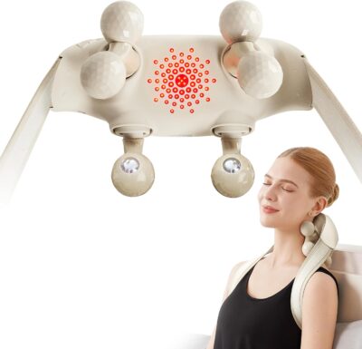 SKG Cordless Neck Massager with deep tissue shiatsu nodes and heat for pain relief.