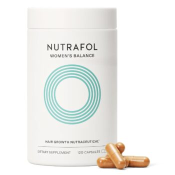 Nutrafol Women’s Balance Hair Growth Supplements bottle on table