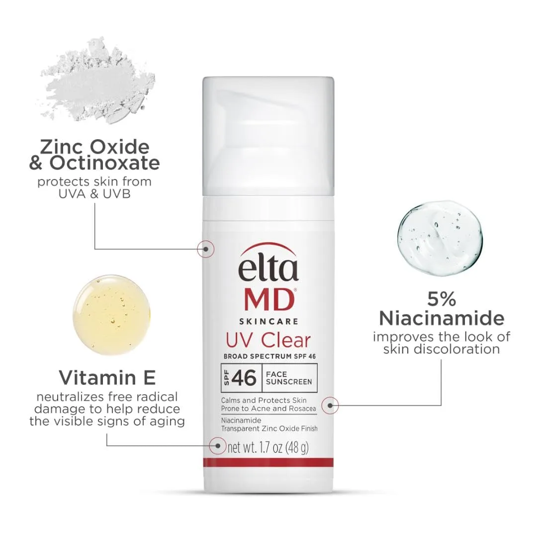 lightweight zinc oxide sunscreen EltaMD UV Clear for sensitive skin daily use